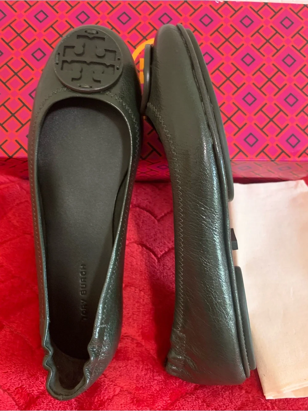 Tory Burch Black Leather Logo Ballet Flats